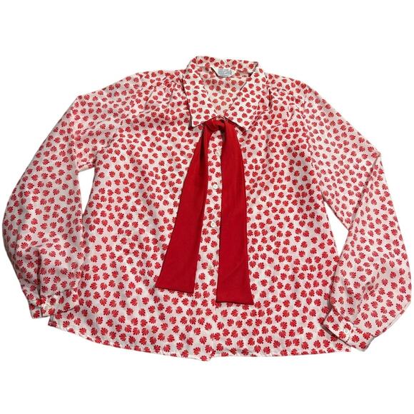 Cape Cod Match Mates Tops - VTG Cape Cod Match Mates Long Sleeve Blouse Bow Button Women Sz 18 USA Red White